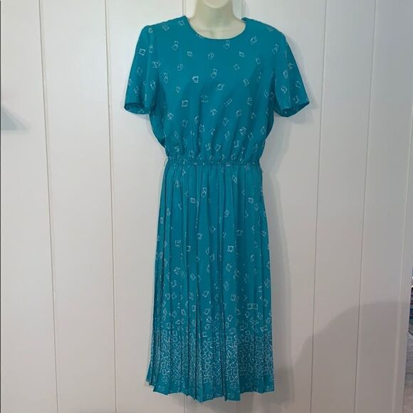 Vtg 80s/90s Leslie Fay turquoise dress - Picture 3 of 8